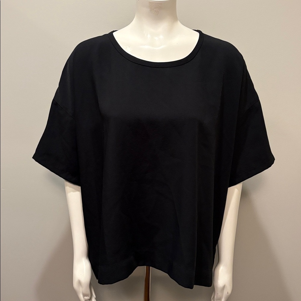 Vince Oversized Elegant Black Crepe Short Sleeve Top Crew Neck Size L